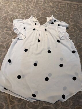Womens White Polka Dot Ruffle Sleeve Top
